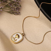 Stainless Steel Gold Plated Rose Pearl Pendant Necklac